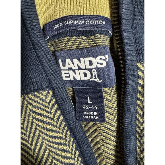 Lands End Mens L 42-44 Herringbone 1/4 Zip Cotton Preppy Pullover Sweater - Picture 2 of 9